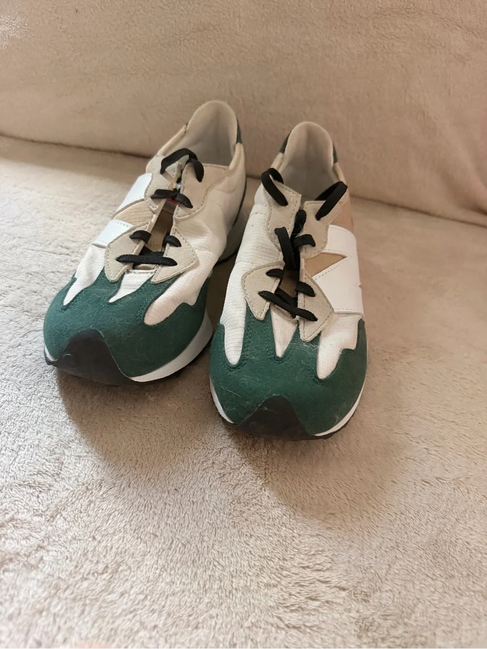 New Balance Green, White & Tan Retro-Style Sneakers